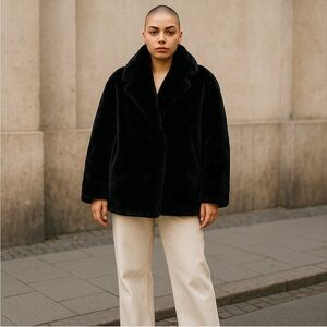 Luxurious Black Faux Fur Coat